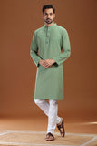 GREEN COTTON DOBBY LONG KURTA