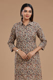 HANDBLOCK KALAMKARI WOMEN KURTA WITH COLLAR