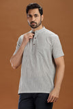 WHITE DOBBY COTTON SHORT KURTA HALF SLEEVES