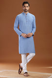 BLUE COTTON DOBBY LONG KURTA