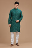 GREEN IKAT FINE COTTON LONG KURTA