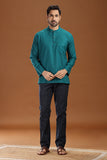 GREEN LINEN COTTON FULL SLEEVES SHORT KURTA