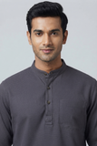 GREY SELF TEXTURED COTTON SHORT KURTA FULL SLEEVES