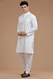 White handloom cotton long kurta for men, traditional wear, breathable fabric