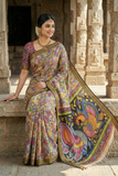 SRIKALAHASTI PEN KALAMKARI NATURAL DYED NELLORE SILK ZARI BORDER SAREE