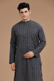 BLACK COTTON DOBBY LONG KURTA