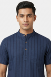 BLUE SELF STRIPES COTTON SHORT KURTA HALF SLEEVES