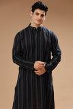 BLACK COTTON DOBBY LONG KURTA