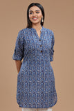 BLOCKPRINT COTTON KURTI WITH ROLL UP SLEEVES