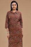 HANDBLOCK KALAMKARI WOMEN KURTA WITH COLLAR