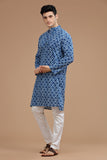 BLUE BLOCKPRINT COTTON LONG KURTA