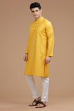 YELLOW LUSTRE COTTON LONG KURTA