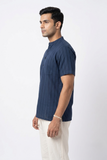 BLUE SELF STRIPES COTTON SHORT KURTA HALF SLEEVES