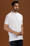 WHITE HANDLOOM COTTON HALF SLEEVES SHORT KURTA