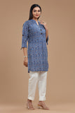 BLOCKPRINT COTTON KURTI WITH ROLL UP SLEEVES