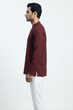 MAROON SELF TEXTURED COTTON SHORT KURTA FULL SLEEVES