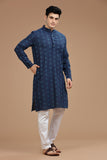 BLUE COTTON DOBBY LONG KURTA