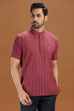 MAROON DOBBY COTTON SHORT KURTA HALF SLEEVES