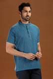 BLUE PRINTED COTTON SHORT KURTA HALF SLEEVES