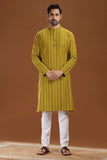 MUSTARD GREEN COTTON DOBBY LONG KURTA
