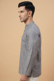 GREY TEXTURED SOFT COTTON SHORT KURTA FULL SLEEVES