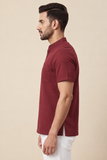 MAROON SELF TEXTURED COTTON SHORT KURTA HALF SLEEVES