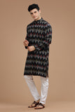 BLACK IKAT FINE COUNT COTTON LONG KURTA