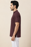 BROWN TEXTURED COTTON SHORT KURTA HALF SLEEVES