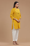 SLUB COTTON KURTI WITH ROLL UP SLEEVES