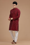 MAROON IKAT FINE COUNT COTTON LONG KURTA