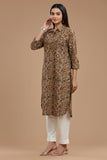 HANDBLOCK KALAMKARI WOMEN KURTA WITH COLLAR