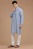 BLUE COTTON DOBBY LONG KURTA