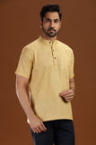 BEIGE LINEN COTTON HALF SLEEVES SHORT KURTA