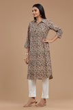 HANDBLOCK KALAMKARI WOMEN KURTA WITH COLLAR