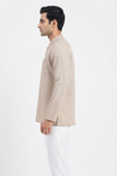 BEIGE TEXTURED SOFT COTTON SHORT KURTA FULL SLEEVES