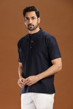 DARK BLUE LINEN COTTON HALF SLEEVES SHORT KURTA