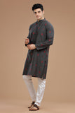 GREY COTTON DOBBY LONG KURTA