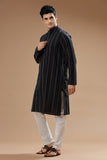 BLACK COTTON DOBBY LONG KURTA