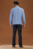 BLUE DOBBY COTTON SHORT KURTA FULL SLEEVES