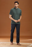 GREEN DOBBY COTTON SHORT KURTA HALF SLEEVES