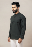 GREEN SELF TEXTURED COTTON SHORT KURTA FULL SLEEVES