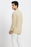 BEIGE SELF TEXTURED COTTON SHORT KURTA FULL SLEEVES