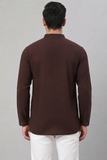 BROWN SELF TEXTURED COTTON SHORT KURTA FULL SLEEVES