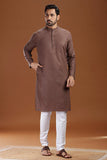 BROWN LINEN COTTON LONG KURTA