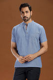 BLUE DOBBY COTTON SHORT KURTA HALF SLEEVES