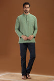 GREEN DOBBY COTTON SHORT KURTA FULL SLEEVES
