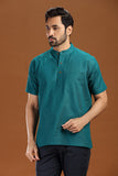 GREEN LINEN COTTON HALF SLEEVES SHORT KURTA
