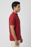 MAROON SELF STRIPES COTTON SHORT KURTA HALF SLEEVES