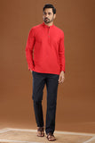 RED LINEN COTTON FULL SLEEVES SHORT KURTA