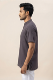 GREY SELF TEXTURED COTTON SHORT KURTA HALF SLEEVES